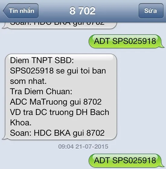 Bộ GD-ĐT cung cấp điểm thi THPT Quốc gia cho tổng đài 8702?