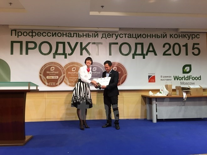TH True Milk won three gold prizes at the Tasting Contest as part of the World Food Moscow 2015 exhibition. (Photo: VNA)