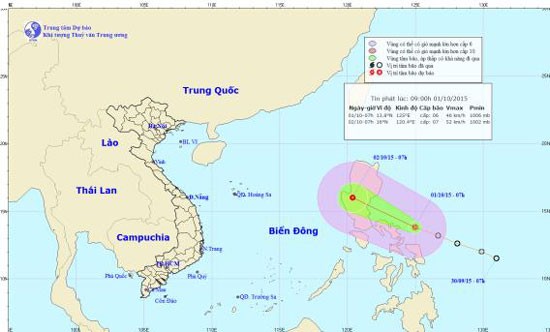 Direction of the tropical low pressure on East Sea today. (Source:The National Hydrology Meteorology Forecast Center)