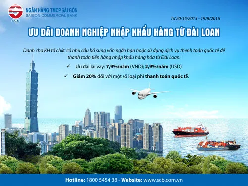 SCB ưu đãi doanh nghiệp nhập khẩu hàng từ Đài Loan