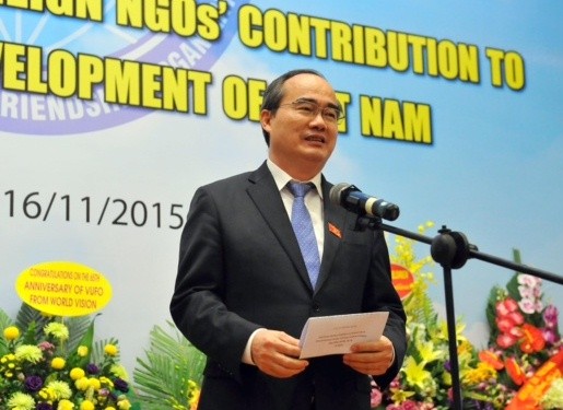 Mr. Nguyen Thien Nhan, chairman of the Vietnam Fatherland Front Central Committee, states at the ceremony (Photo: VGP)
