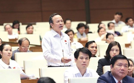 NA deputy Le Dinh Khanh from Hai Duong (standing) questions the Goverment's cabinet during the NA meeting. (Photo: VNA/VNS)