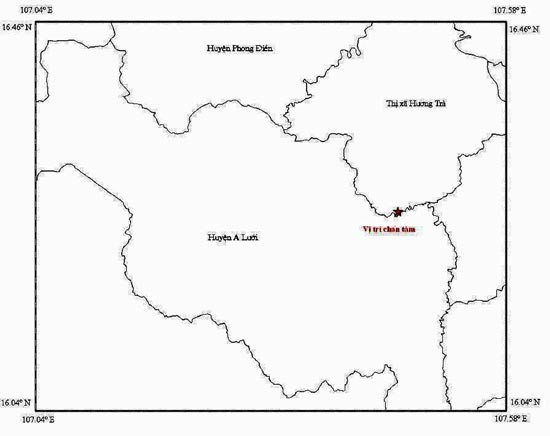 Map of epicenter location in Huong Tra town, Thua Thien- Hue.