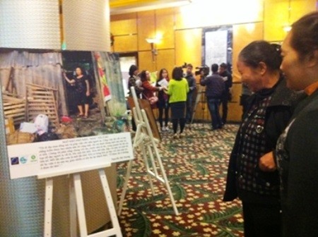 Migrant workers see photos about their life and livelihood in cities. Six local non-governmental organizations set up a network to help migrant workers better receive social welfare. — VNS Photo Bich Huong