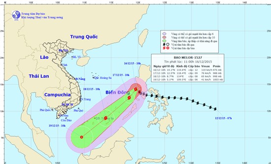 Map of 'Melor' typhoon direction. (Photo: the National Hydrology Meteorology Forecast Center)