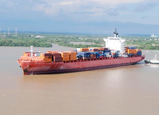 A cargo vessel moving towards a seaport in HCMC (Photo: SGGP)
