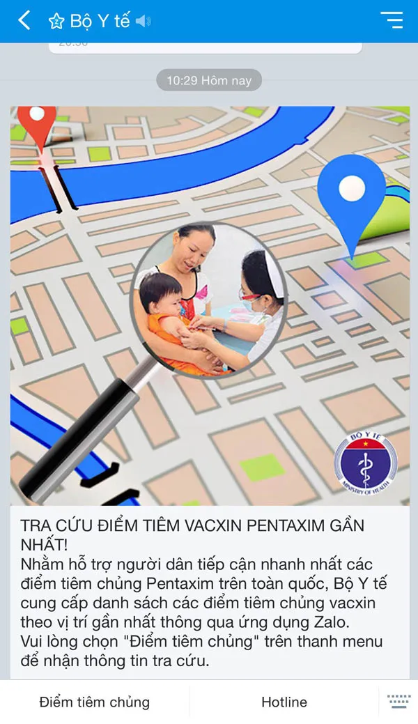 Dùng Zalo tra cứu điểm tiêm vắc xin gần nhất