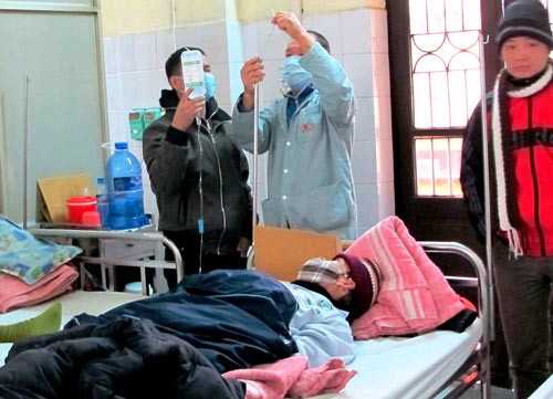 Adults and children getting sickness because of the influence of cold weather.