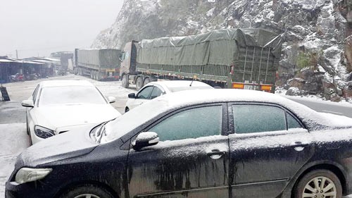 Snow is frozen over cars.