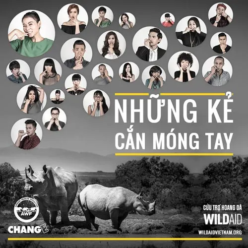 26 nghệ sỹ đồng loạt cắn móng tay kêu gọi bảo vệ Tê giác