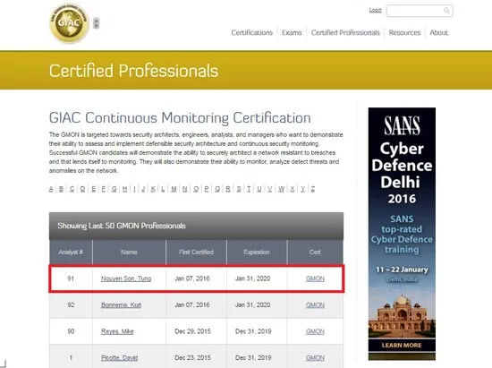 Chuyên gia Việt Nam đầu tiên đạt chứng chỉ bảo mật GMON