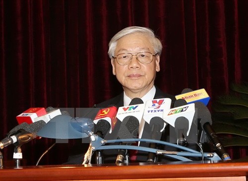 Party General Secretary Nguyễn Phú Trọng delivers his remarks closing the second meeting of the Party Central Committee.