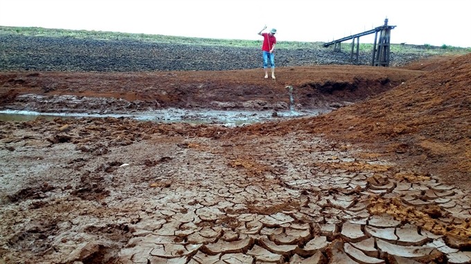 A man stands at a reservoir dried out by the drought in Central Highland Gia Lai Province’s Ia Grai District. Deputy Prime Minister Nguyễn Xuân Phúc yesterday asked the local administration to provide water and food for people in drought-stricken areas. (Photo: VNA/VNS)
