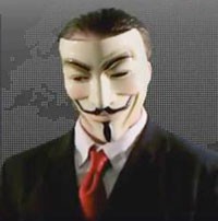 A screen grab of a clip posted on YouTube in March 2014 by Anonymous, threatening cyber attacks on government websites