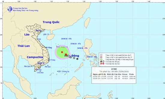 Direction of troppical low pressure on East Sea (Source: the National Hydrology Meteorology Forecast Center)