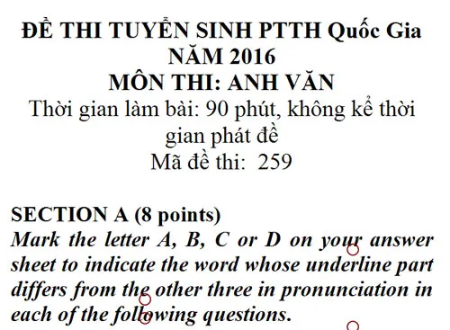 Bài giải và nhận xét môn thi Ngoại ngữ THPT Quốc gia 2016