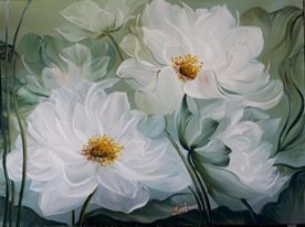 One of paintings by artist Tran Thuy Linh is on display at the exhibition