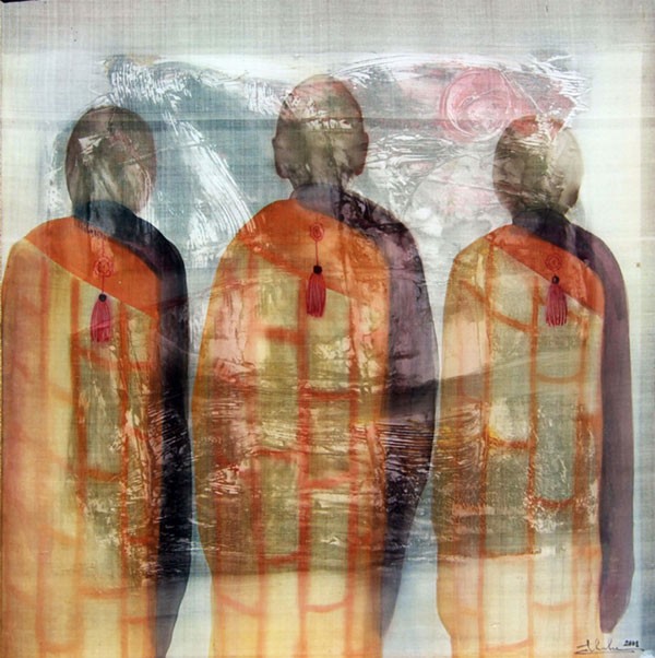 "The land of the living" work by Nguyen Thi Hue A painting titled "Butcher's shop" by Nguyen Van Du