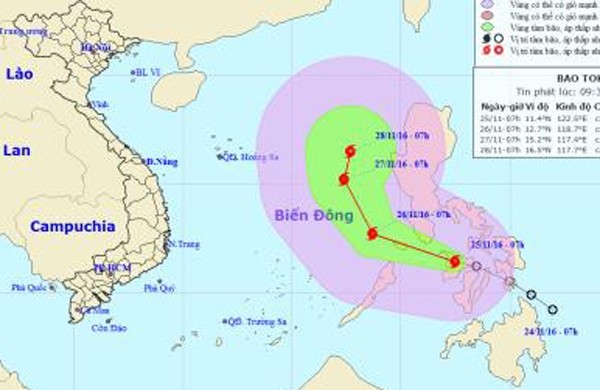 Position of typhoon Tokage in the East Sea