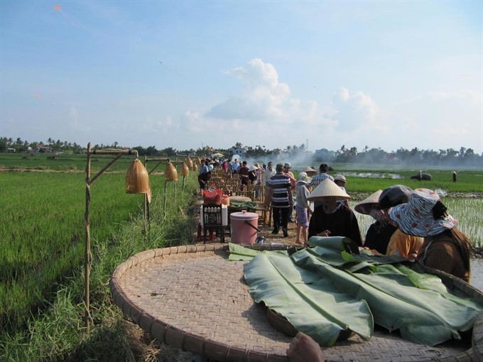 Rural falvours: Residents of Dien Ban Town cook their farm produce at a harvest festival. Fish, potatoes, maize are cooked on straw or firewood stoves. Rural areas in the town are a favourite destination for rural lifestyle tours offered the tourists. (Photo: VNS)