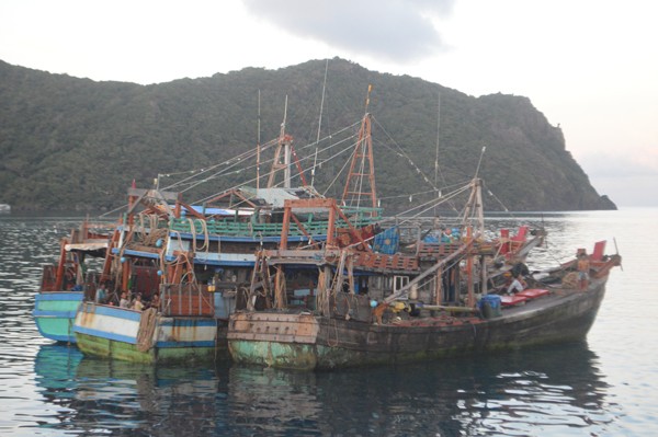 Fishing boats are anchoring in Ben Dam Wharf on Con Dao Island