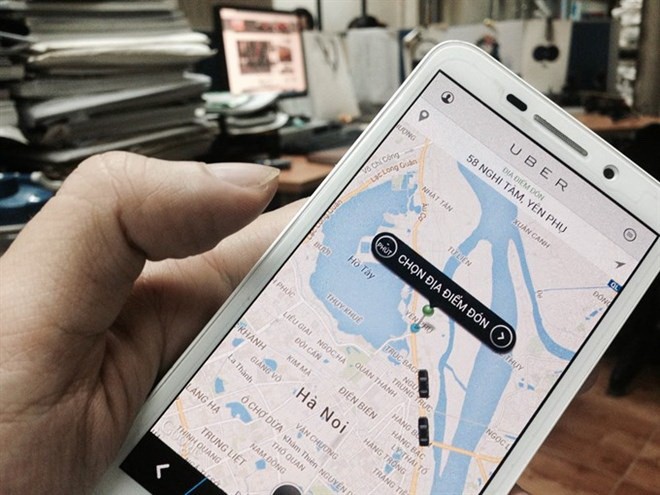 Uber app’s interface in Vietnam. (Photo: vietnambreakingnews.com)