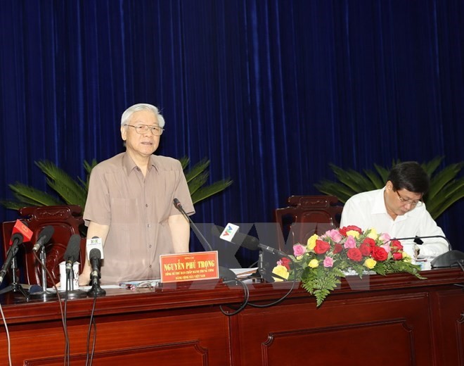 Party General Secretary Nguyen Phu Trong at the working session in Bac Lieu (Photo: VNA)