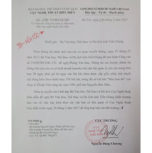 Cục Nghệ thuật biểu diễn yêu cầu báo cáo việc gỡ bỏ bài hát “Màu hoa đỏ” ảnh 1