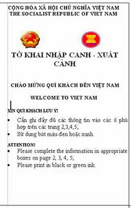 Tờ khai nhập cảnh - xuất cảnh của VN có sai sót