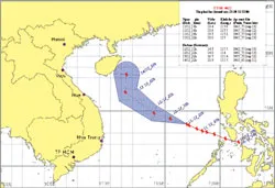 Bão số 10 đi chếch lên phía Bắc