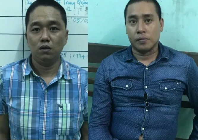 Hai đối tượng Quang và Pháp tại cơ quan công an