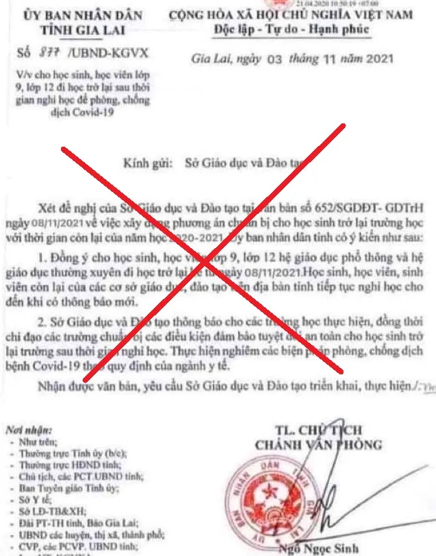 Học sinh lớp 9 và 12 ở Gia Lai đi học trở lại từ ngày 8-11 là tin giả ảnh 1