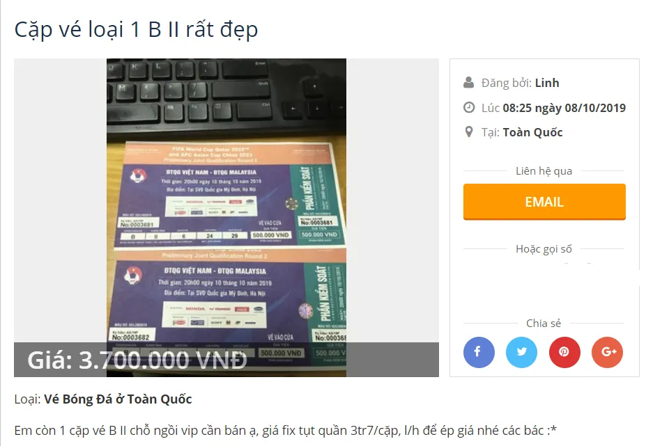 Giá vé chợ đen trận Việt Nam - Malaysia gấp 5 lần giá gốc ảnh 1
