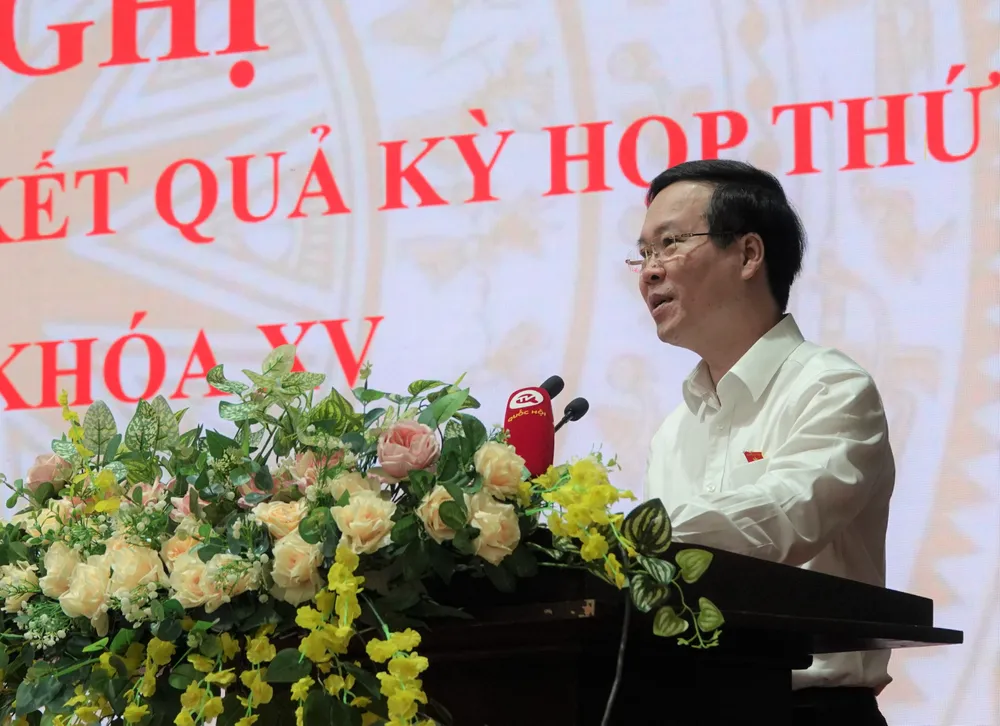 Đồng chí Võ Văn Thưởng, Ủy viên Bộ Chính trị, Thường trực Ban Bí thư phát biểu tại hội nghị