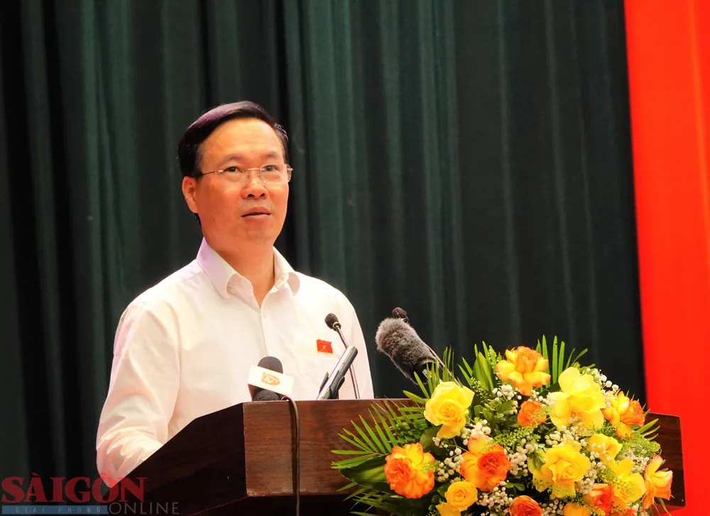 Chủ tịch nước Võ Văn Thưởng phát biểu tại buổi tiếp xúc. Ảnh: XUÂN QUỲNH