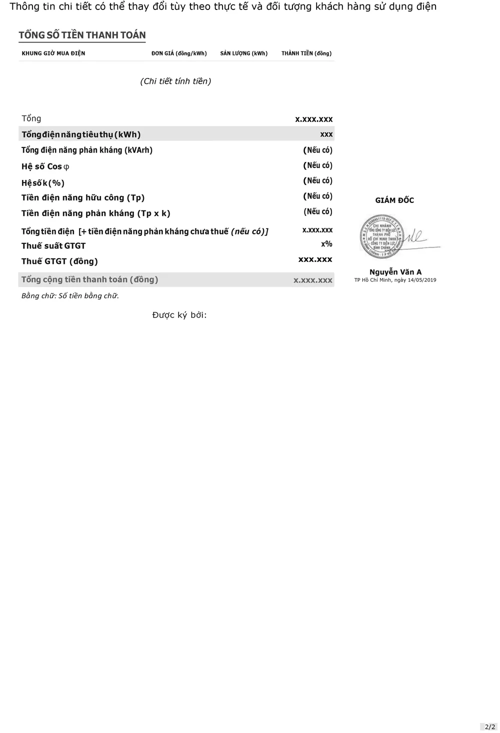 Thông báo: Áp dụng mẫu hóa đơn tiền điện mới ảnh 2