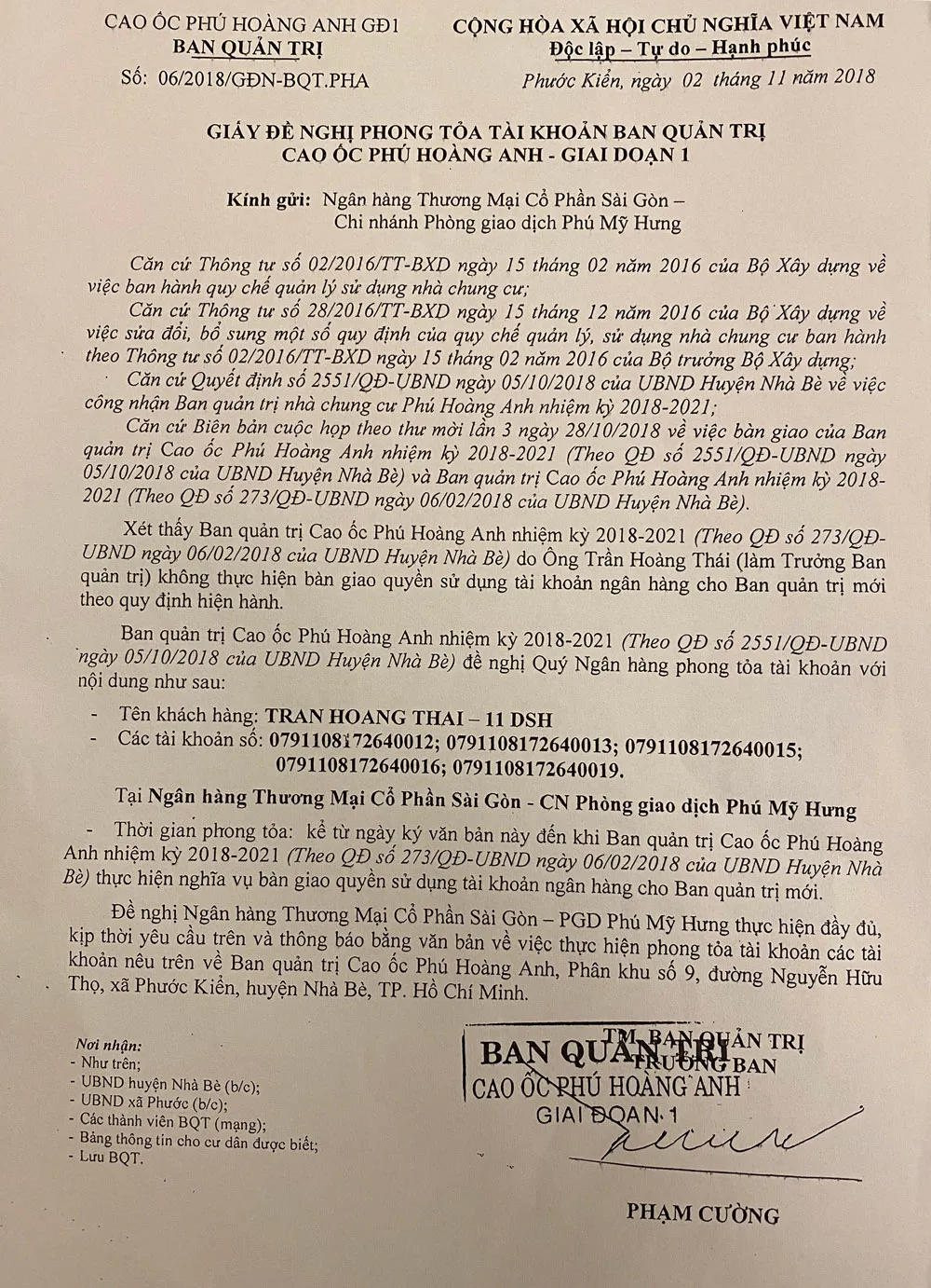 Vụ cư dân chung cư Phú Hoàng Anh tố bị giam nhà: Ai chiếm giữ quỹ bảo trì? ảnh 1