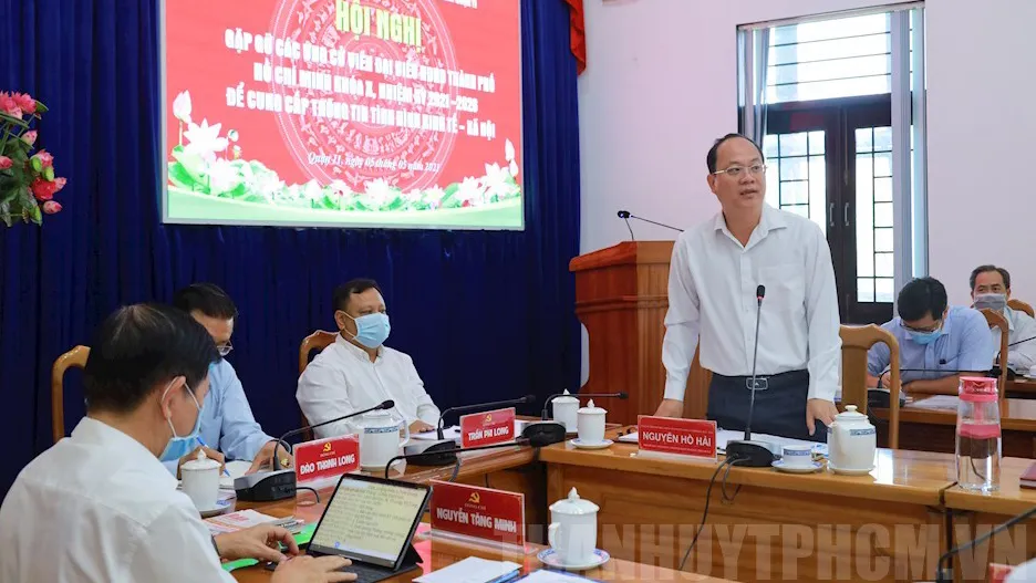 Ứng cử viên Nguyễn Hồ Hải, Phó Bí thư Thành ủy, Trưởng Ban Tổ chức Thành ủy TPHCM phát biểu tại hội nghị. Ảnh: thanhuytphcm