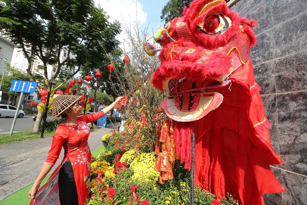 Khu vực Cung Văn hóa Lao động (quận 1) cũng có một đường hoa tươi tắn, nhiều màu sắc