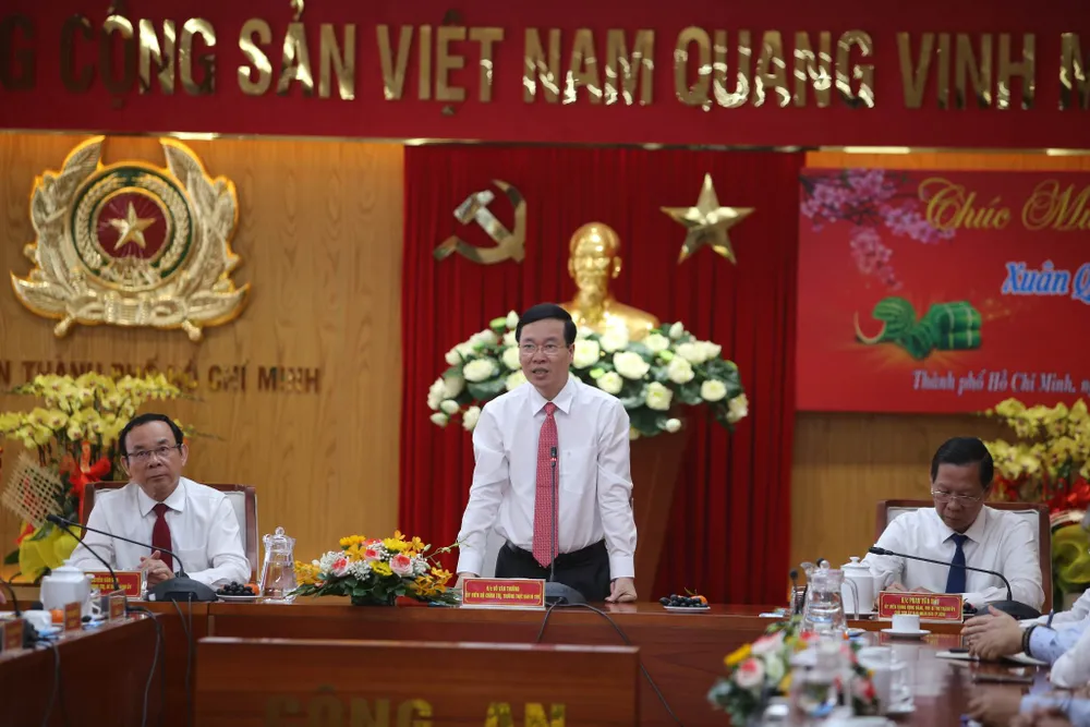 Thường trực Ban Bí thư Võ Văn Thưởng phát biểu tại buổi thăm. Ảnh: CHÍ THẠCH