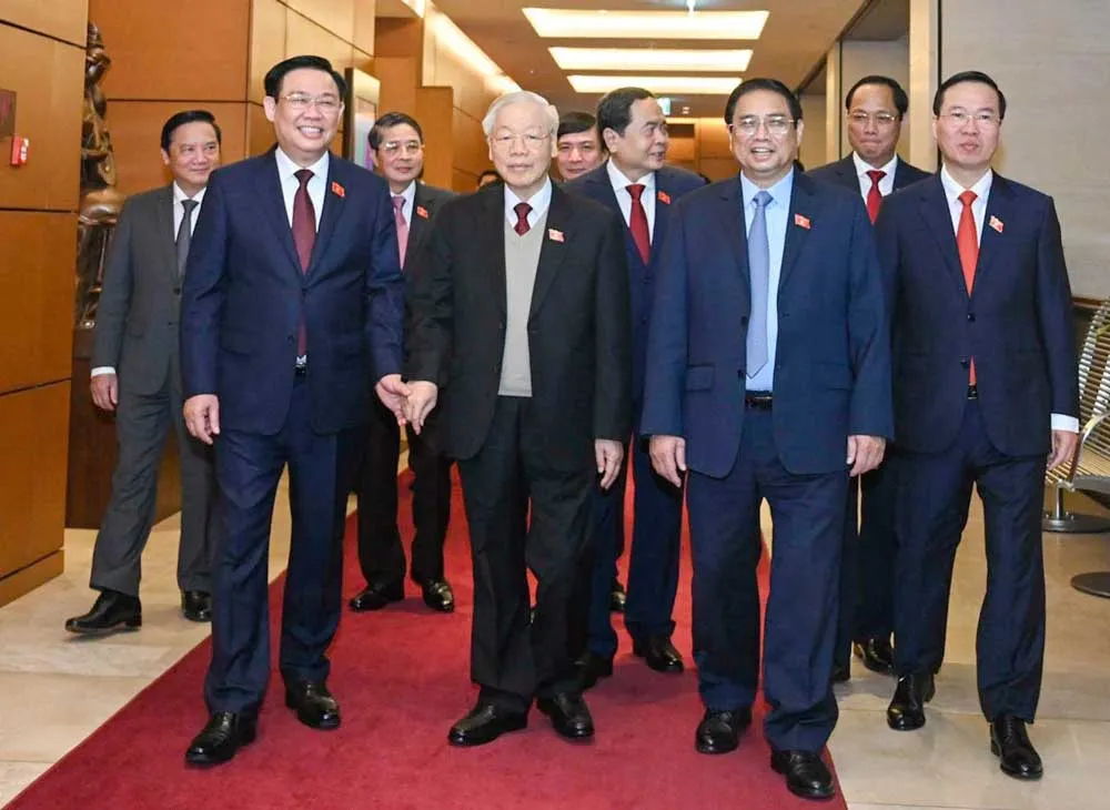 Lãnh đạo Đảng, Nhà nước tới dự kỳ họp bất thường lần thứ 4, sáng 2-3. Ảnh: VIẾT CHUNG