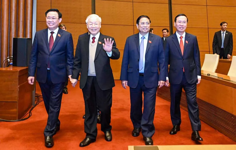 Lãnh đạo Đảng, Nhà nước tới dự kỳ họp bất thường lần thứ 4, sáng 2-3. Ảnh: VIẾT CHUNG