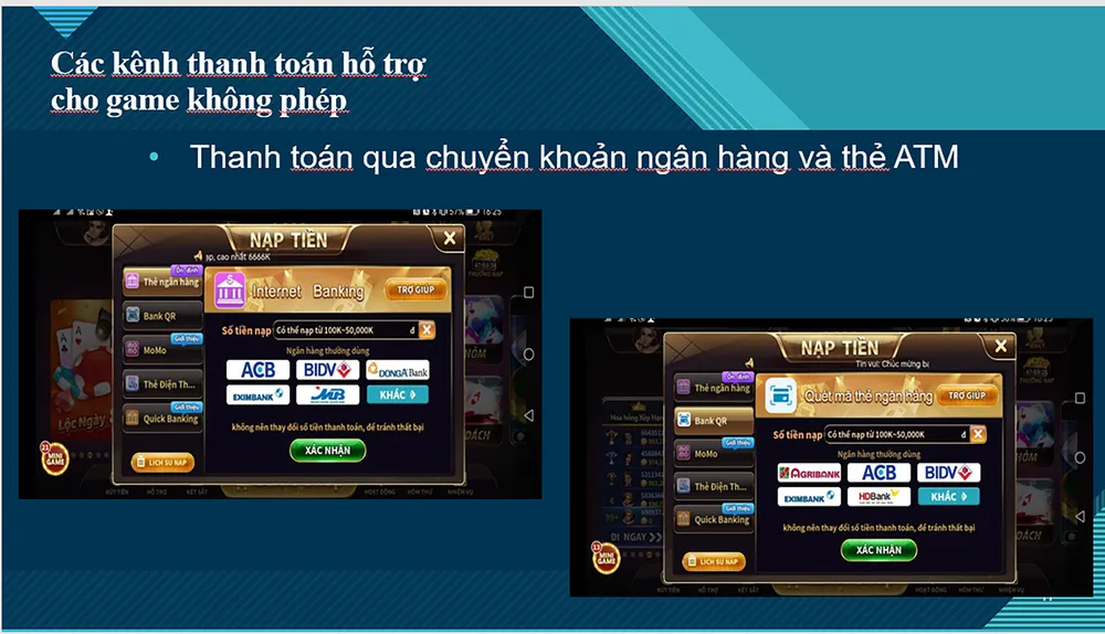 Nhiều kênh thanh toán game được sử dụng phổ biến. Ảnh: Cục PTTH-TTĐT cung cấp Nhiều kênh thanh toán game được sử dụng phổ biến. Ảnh: Cục PTTH-TTĐT cung cấp