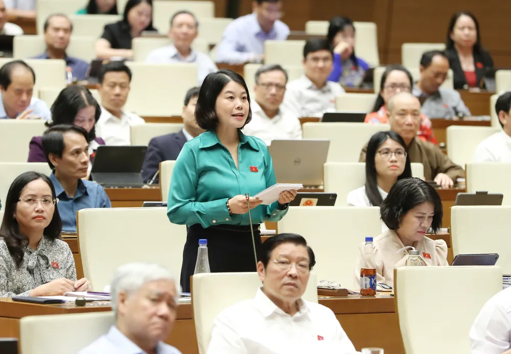 Đại biểu Nguyễn Thị Huế (Bắc Kạn) chất vấn chiều 7-6. Ảnh: QUANG PHÚC