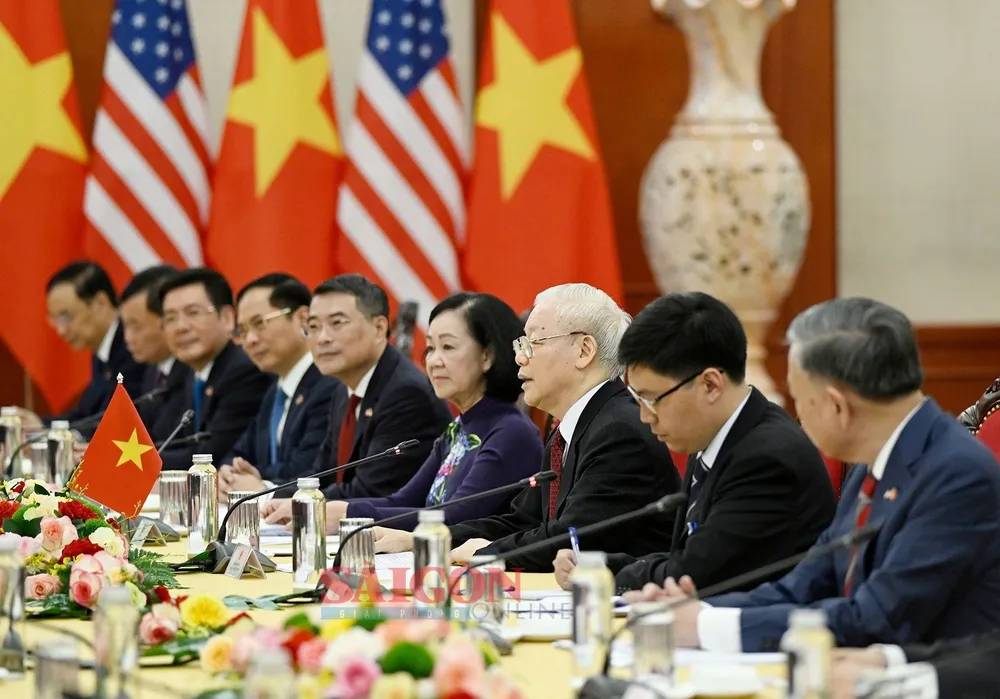 Tổng Bí thư Nguyễn Phú Trọng phát biểu tại hội đàm. Ảnh VIẾT CHUNG