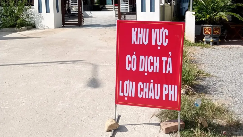 Lập biển báo địa bàn có dịch tả heo châu Phi ở xã Cẩm Dương