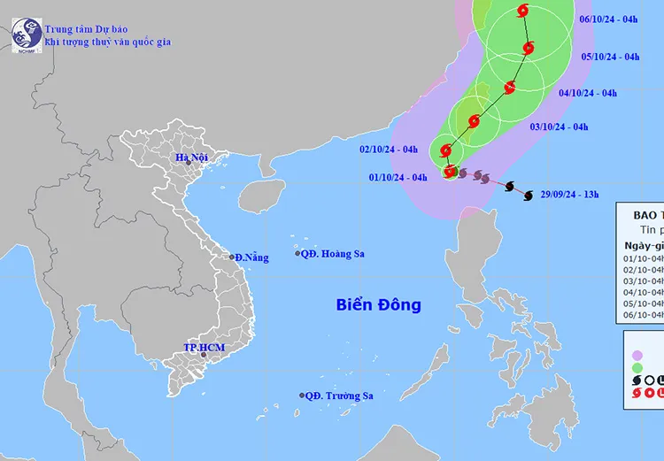 Vị trí và đường đi của bão số 5. Ảnh: NCHMF