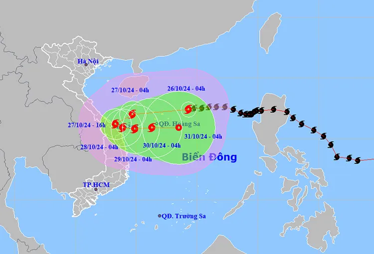Vị trí và đường đi của bão số 6. Ảnh: NCHMF