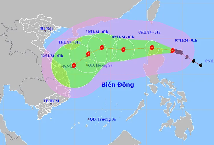 Vị trí và đường đi của bão Yinxing. Ảnh: NCHMF