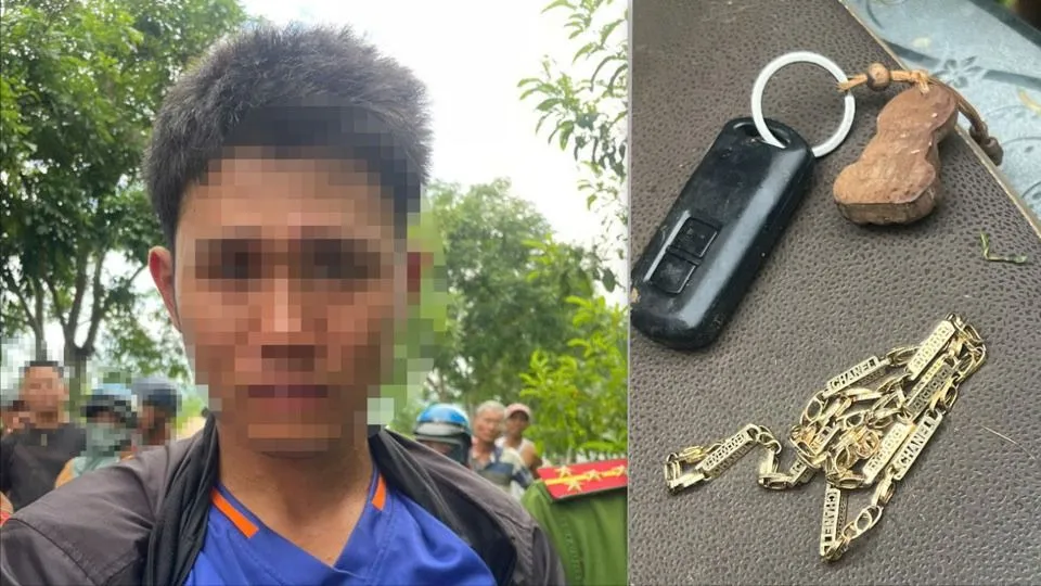 Đối tượng Phan Bá Vững cùng tang vật vụ cướp